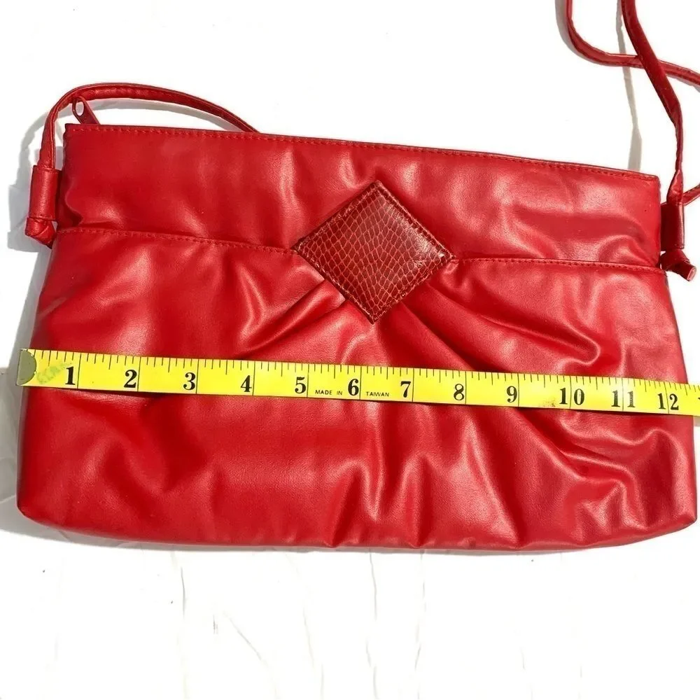 Vintage Purse Red Vegan Leather Clutch Shoulder Bag Special Occasion Grandma
